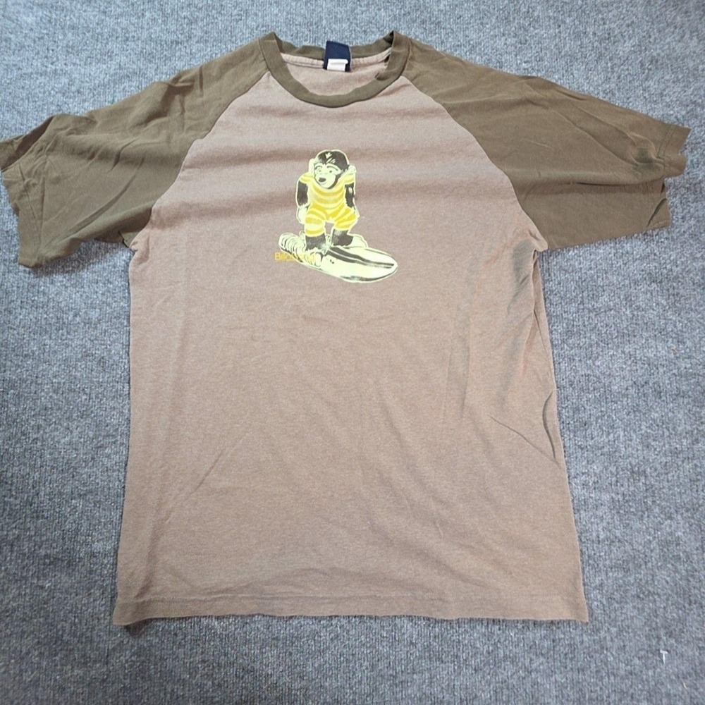 Billabong Shirt Mens XL Brown Raglan Monkey Surfer Graphic Tee T-Shirt Top